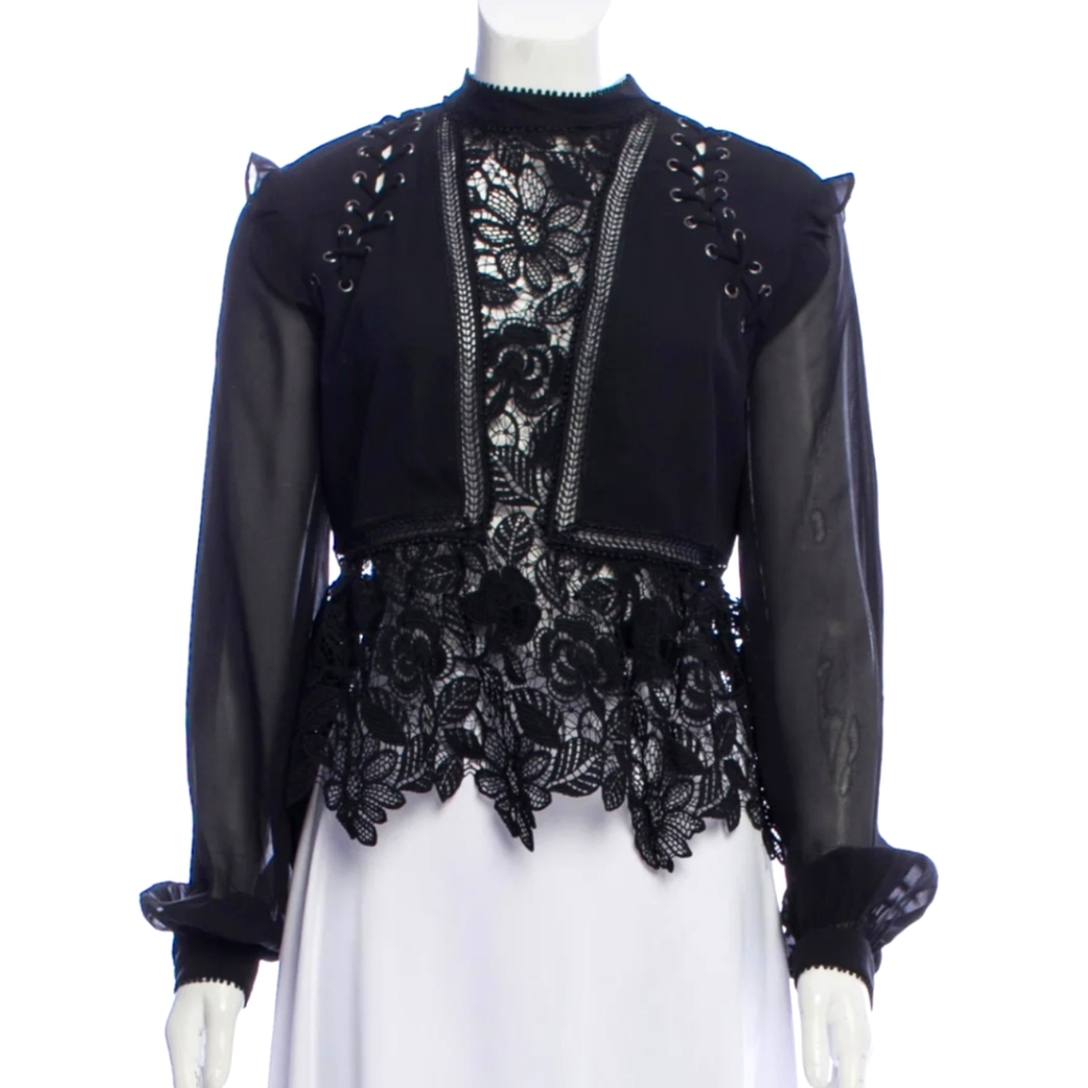 Self-Portrait Black Lace Overlay Blouse